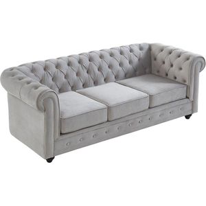 Driezitsbank CHESTERFIELD - fluweel - licht grijs L 205 cm x H 72 cm x D 88 cm