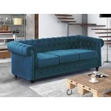 Driezitsbank CHESTERFIELD fluweel - eend blauw L 205 cm x H 72 cm x D 88 cm