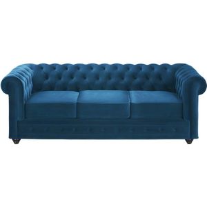 Driezitsbank CHESTERFIELD fluweel - eend blauw L 205 cm x H 72 cm x D 88 cm