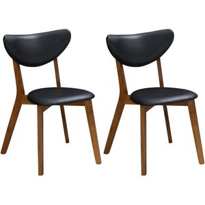Set van 2 stoelen LISETTE - Massief Hévéa hout & kunstleer - Walnoot en zwart L 48 cm x H 77 cm x D 55 cm