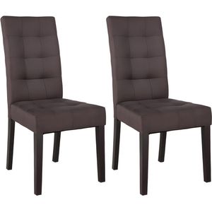 Set van 2 stoelen VILLOSA - bruine stof & donker houten poten L 48 cm x H 100 cm x D 61 cm