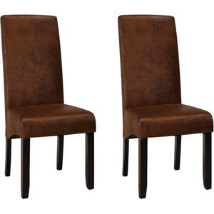 Set van 2 stoelen SANTOS - microvezel met verouderde lederlook - donker houten poten L 47 cm x H 107 cm x D 63 cm