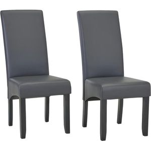 Set van 2 stoelen ROVIGO - Kunstleer - mat grijs - zwarte houten poten L 47 cm x H 107 cm x D 63 cm