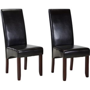 Set van 2 stoelen ROVIGO - Kunstleer bruin - houten donkere poten L 47 cm x H 107 cm x D 63 cm