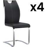 Set van 4 stoelen WINCH - Zwart / wit kunstleer - Poten van chroom metaal L 43 cm x H 99 cm x D 57 cm