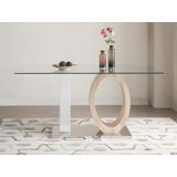 AYANE - Eettafel - Eik en Wit - Gehard Glas en MDF - 6 Plaatsen
