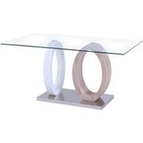 AYANE - Eettafel - Eik en Wit - Gehard Glas en MDF - 6 Plaatsen