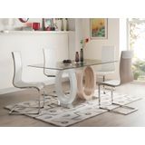 AYANE - Eettafel - Eik en Wit - Gehard Glas en MDF - 6 Plaatsen