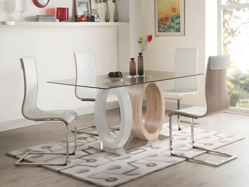 AYANE - Eettafel - Eik en Wit - Gehard Glas en MDF - 6 Plaatsen