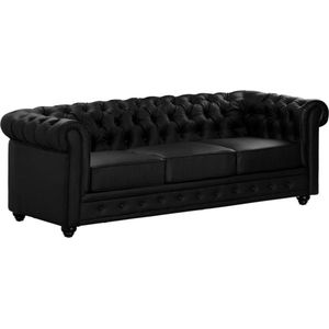 Driezitsbank CHESTERFIELD van kunstleer - Zwart