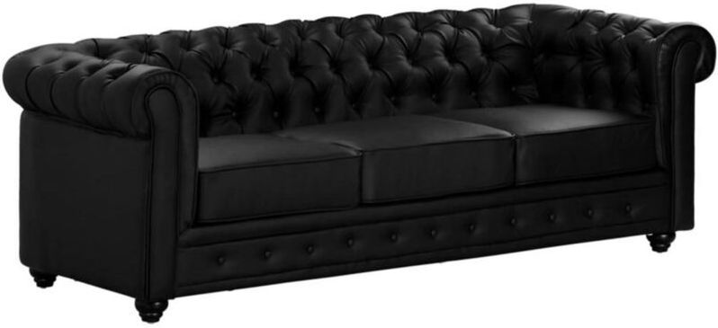 Driezitsbank CHESTERFIELD van kunstleer - Zwart