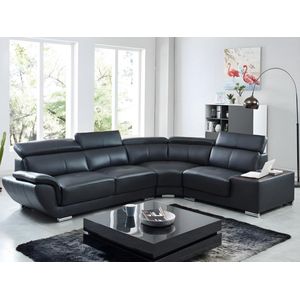 Vente-unique Hoekbank van leer NAHIA - Zwart - Hoek rechts L 306 cm x H 78 cm x D 240 cm