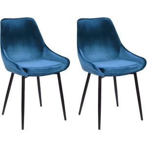 Set van 2 stoelen MASURIE - Fluweel - Nachtblauw L 49 cm x H 85.5 cm x D 56 cm