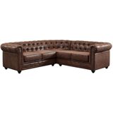 Chesterfield Hoekbank van Microvezel - Bruin met Vintage Look - Comfortabel en Trendy - Ruime Afmetingen