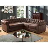 Chesterfield Hoekbank van Microvezel - Bruin met Vintage Look - Comfortabel en Trendy - Ruime Afmetingen