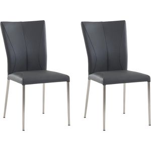 Set van 2 stoelen TALICIA - Kunstleer & geborsteld staal - Grijs L 45 cm x H 89 cm x D 61 cm