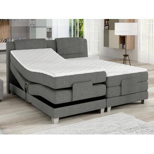 Tweepersoons boxspring met elektrische bedbodem + matras en dekmatras CASTEL PALACIO - 2x80x200cm - Lichtgrijze stof