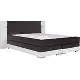 Set boxspring en matras met hoofdeinde met Leds + lattenbodem + matras + dekmatras ASTI van YSMÉE - 160 x 200 cm - kunstleer - wit en grijs