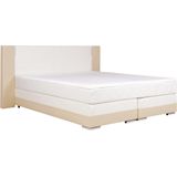 Set boxspring en matras met hoofdeinde met Leds + lattenbodem + matras + dekmatras ASTI van YSMÉE - 160 x 200 cm - kunstleer - crème wit