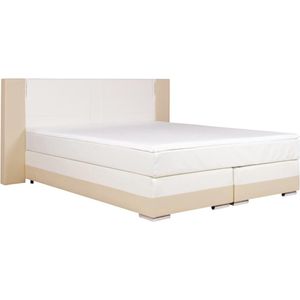 Set boxspring en matras met hoofdeinde met Leds + lattenbodem + matras + dekmatras ASTI van YSMÉE - 160 x 200 cm - kunstleer - crème wit