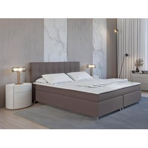 Ysmée Set boxspring en matras met hoofdeinde + lattenbodem + matras + dekmatras SIERO van YSMÉE - 160 x 200 cm - stof - grijs L 208 cm x H 110 cm x D 160 cm