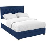 Tweepersoonsbed met lades en opbergruimte - Blauw velours - 160 x 200 cm - LEOPOLD