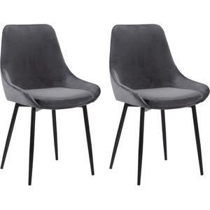 Set van 2 stoelen MASURIE - Fluweel - Grijs L 49 cm x H 85.5 cm x D 56 cm