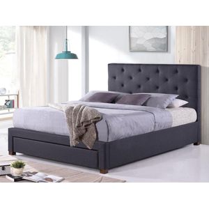 Bed met lades en gewatteerd hoofdbord AGOSTINI - stof - 160 x 200 cm - Grijs