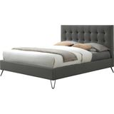 Bed met gewatteerd hoofdbord COSTANZA - Stof - 140 x 190 cm – Grijs L 148 cm x H 110.5 cm x D 205 cm