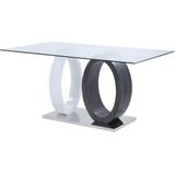 Eettafel AYANE - 6 personen - Gehard glas en MDF - grijs en wit