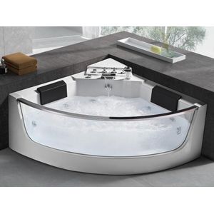 Hoekmassagebad met glazen wand - 2 personen - 330 l - 138 x 138 x 59 cm - EVELINA