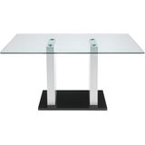 Eettafel SAMIRA - 6 personen - Gehard glas en wit gelakt MDF