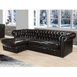 LINEA SOFA Hoekbank chestefield BRENTON 100% buffelleer - Chocolade met kastanjereflecties - Hoek links L 274 cm x H 82 cm x D 166 cm