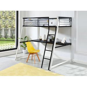 Hoogslaper MALICIA - bed 90 x 190 cm - ingebouwd bureau - Zwart en wit L 200 cm x H 182 cm x D 138 cm