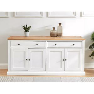COSTWAY Sideboard, 140 cm, keukenkast met 3 laden, 2 glazen deuren en COSTWAY Sideboard, 140 cm, keukenkast met 3 laden, 2 glazen deuren en