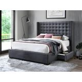 Bed gewatteerd hoofdbord - Met laden - 160 x 200 cm - Stof grijs - LEONCE