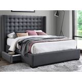 Bed gewatteerd hoofdbord - Met laden - 160 x 200 cm - Stof grijs - LEONCE