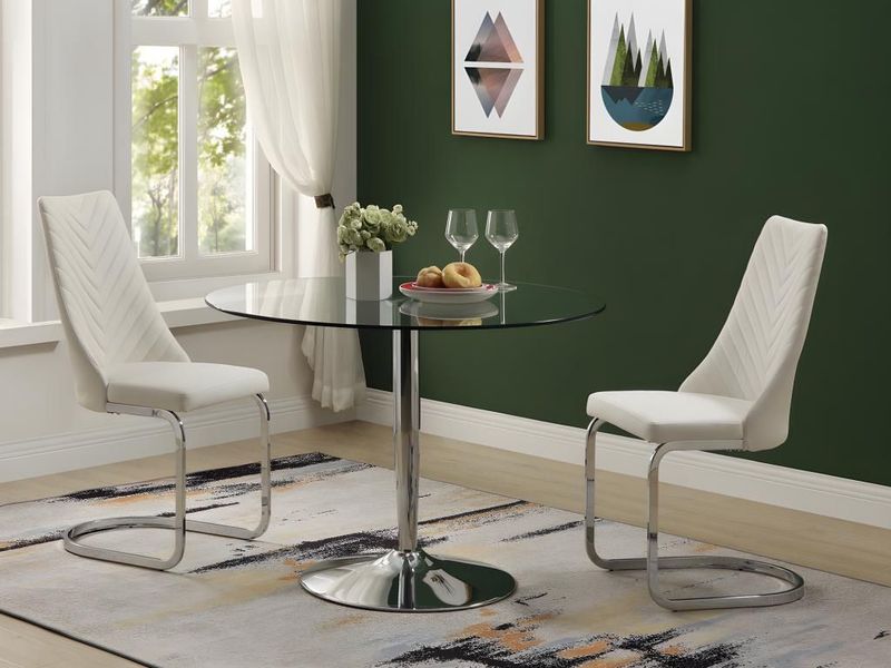 Ronde eettafel NOLAN - Gehard glas en verchroomd metaal