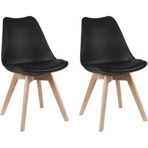 Vente-unique Set van 2 stoelen JODY - Polypropyleen, kunstleer en beuken - Zwart L 49 cm x H 82 cm x D 57 cm