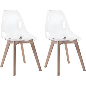 Vente-unique Set van 2 stoelen AUDRA - Polycarbonaat en beuk - Transparant