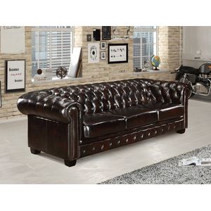 BRENTON Vierzitsbank Chesterfield van 100% buffelleer - Trendy en tijdloos model in bruin tinten