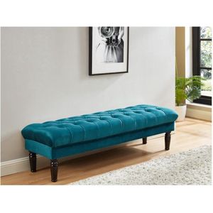 Vente-unique Bankje voor voeteneinde bed RINALDO - Blauwgroen fluweel L 160 cm x H 46 cm x D 50 cm