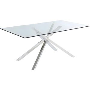 Vente-unique Eettafel GLENDA - Gehard glas en stalen gekruiste poten L 180 cm x H 75 cm x D 100 cm