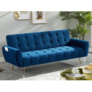 POLANI fluwelen driezits-slaapbank - Nachtblauw | Trendy en comfortabel | Art deco stijl | Click-clack mechanisme | Afmetingen: 209x83x83 cm