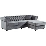 Chesterfield-hoekbank TOLEDO van fluweel - Antraciet | Legendarisch design, charmante stijl | Afneembare kussenhoezen | L228 x D163 x H72 cm