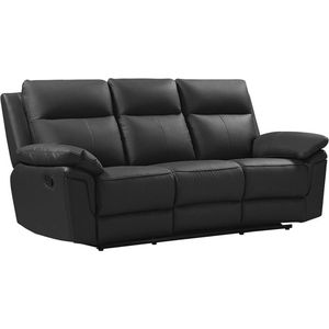 Vente-unique Driezits relaxbank van buffelleer PAKITA - Zwart L 208 cm x H 102 cm x D 92 cm