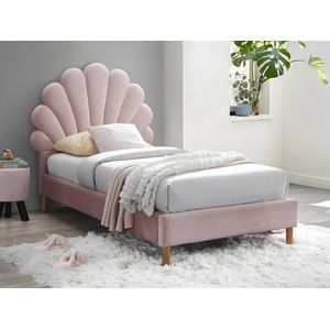 MOANA Bed met Hoofdeinde - Schelpvorm - Roze Fluweel - 1-Persoons