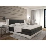 Set boxspring hoofdbord met led-verlichting + bedbodems + matras + topmatras ASTI van YSMÉE - 180 x 200 cm - Kunstleer - Wit en grijs