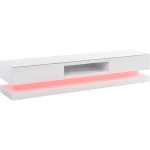 TV-meubel FIRMAMENT - Wit gelakt MDF - LEDs - 2 lades en 1 nis L 180 cm x H 36 cm x D 39 cm