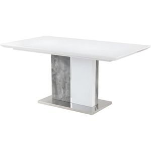 Uitschuiftafel EREN - 6 tot 8 zitplaatsen - Gelakt MDF - Kleuren: wit en betongrijs L 200 cm x H 75.5 cm x D 90 cm